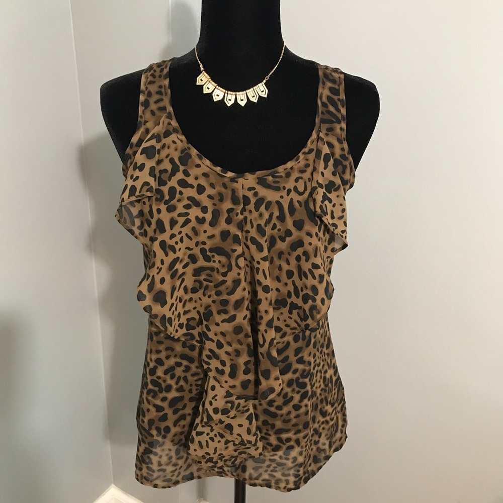 Mine Leopard Print Ruffle Front Blouse