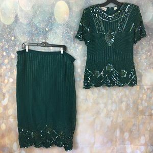 Lawrence Kazar silk bead sequin flapper skirt set Lawrence Kazar silk bead sequin flapper skirt set
