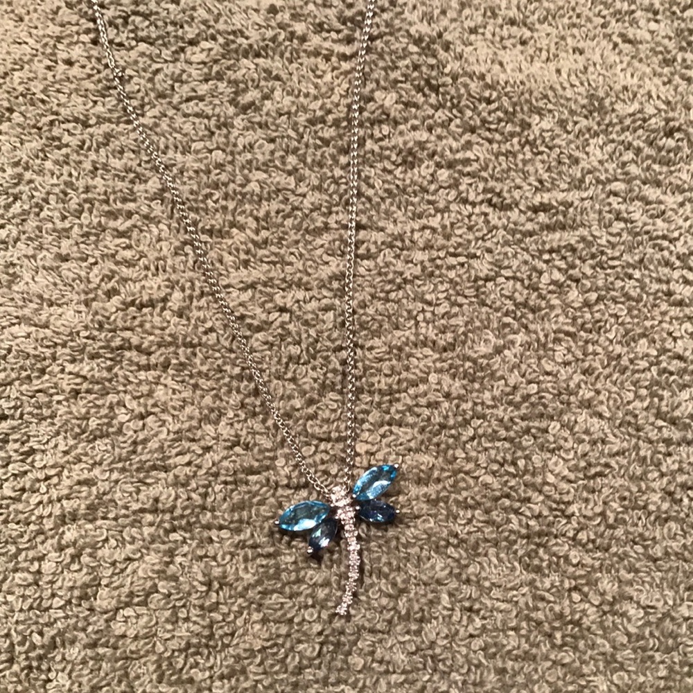 Diamond and blue topaz dragonfly - sterling silver