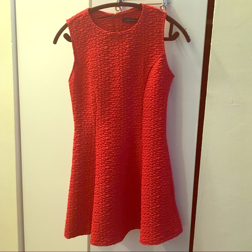 Coral fit and flare crepe dress Size Small