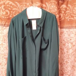 Lane Bryant Teal Green Blouse with hidden buttons.
