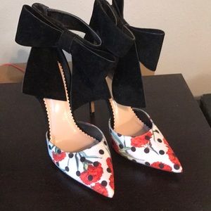 Pointy Floral Bow Strap Heels