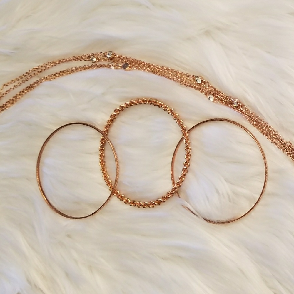 Express rose gold long chain necklace w/ bangles