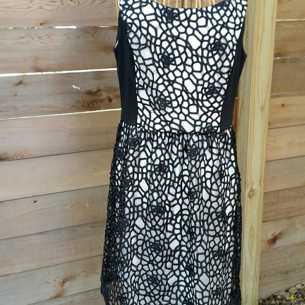 Black and Ivory Crocheted Dress by Isaac Mizrahi