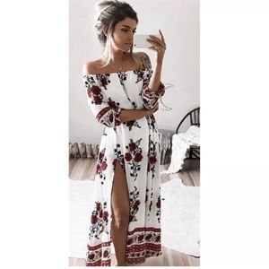 Boho floral off the shoulder dress