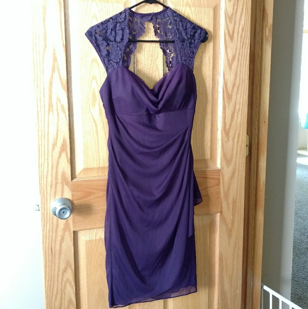 Plum Dress w Lace Cap Sleeves