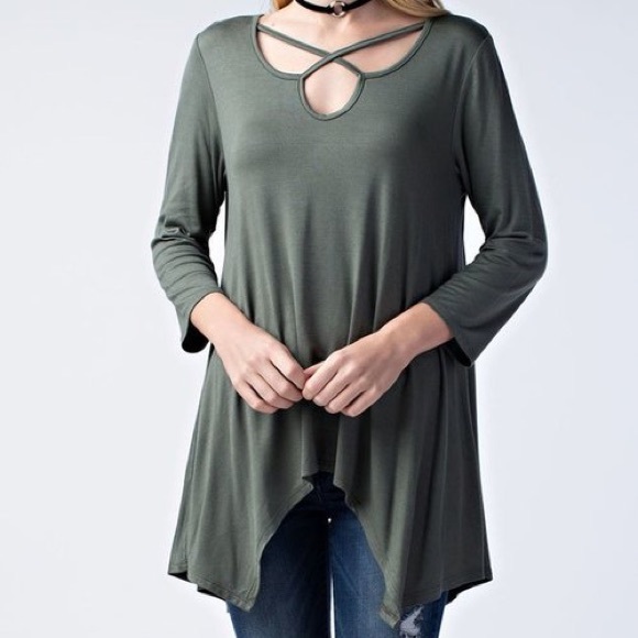 Tops - Solid Top with criss cross neck