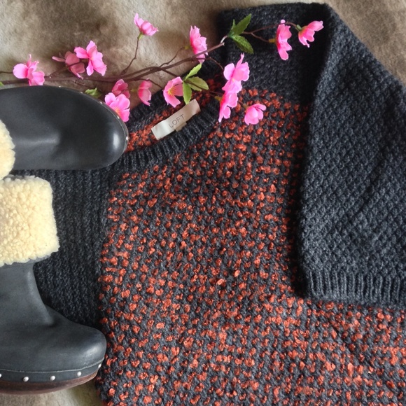 LOFT Sweaters - LOFT Orange & Grey 3/4 Sleeve Knitted Sweater
