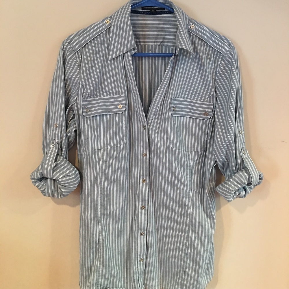EXPRESS Striped Button Up - With Stretch!