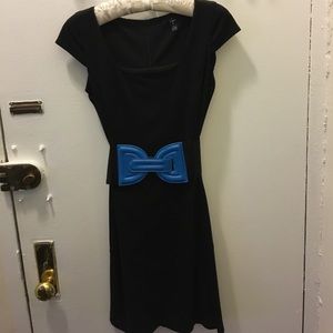 Black dress with detachable blue belt