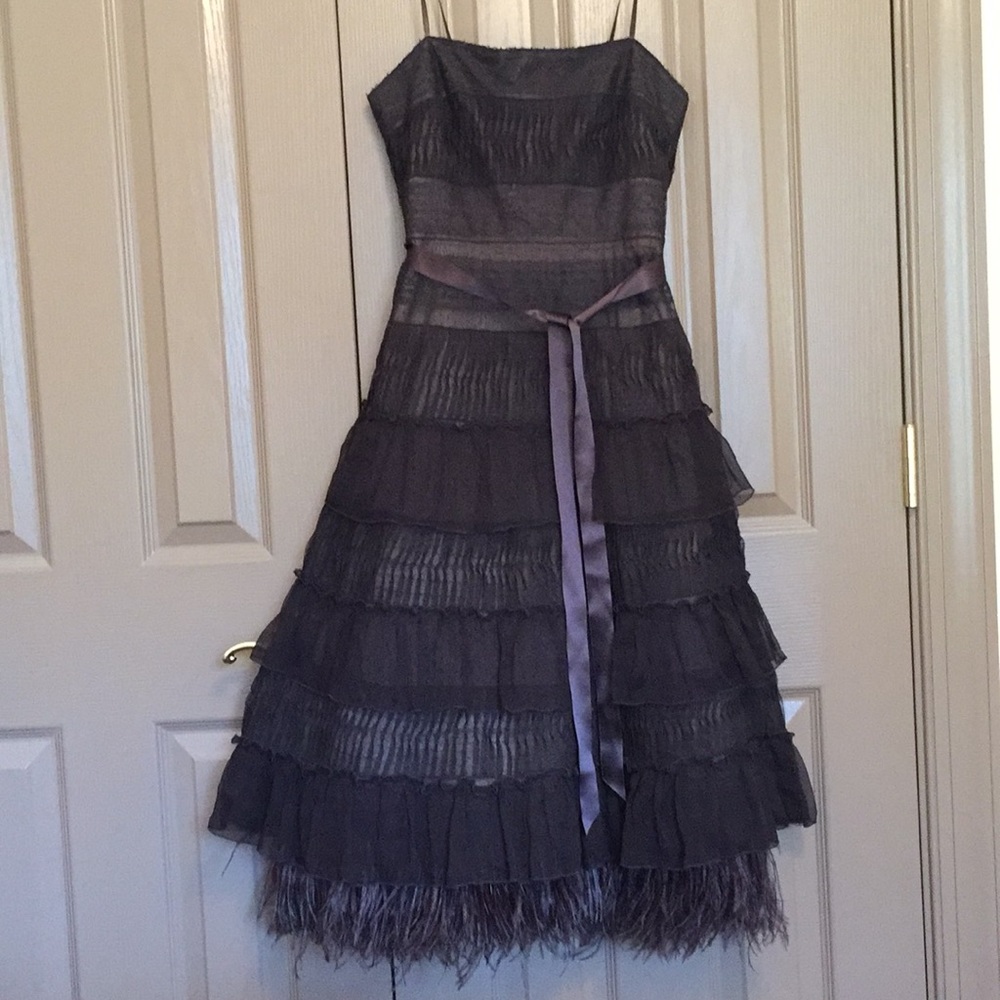 Formal brown lace overlay dress