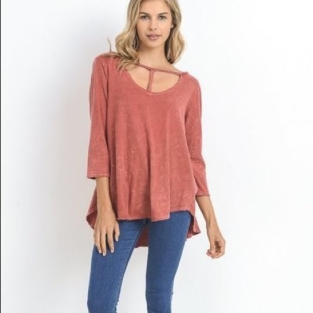 Washed Color Sleeve top w Y strap