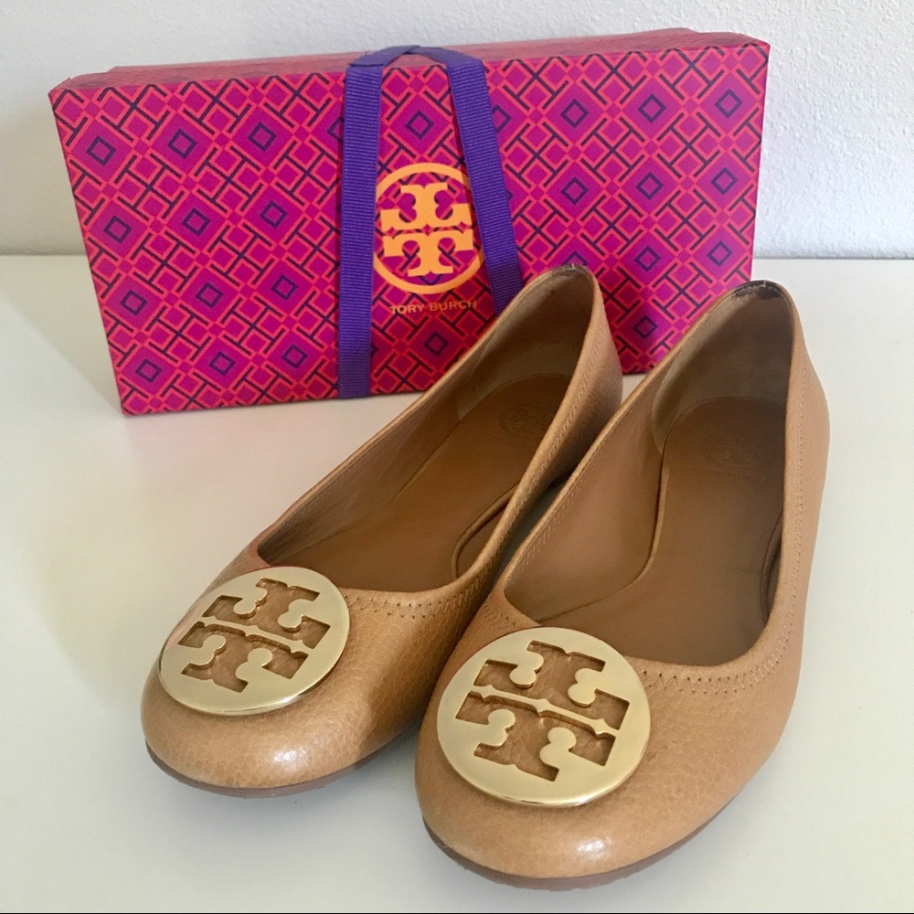 Tory Burch Tan Leather Reva Ballet Flat - Size 9