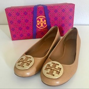 Tory Burch Tan Leather Reva Ballet Flat - Size 9