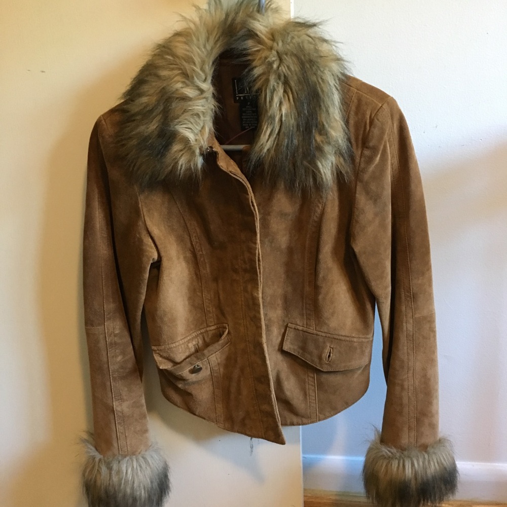 INC suede jacket with faux fur accents