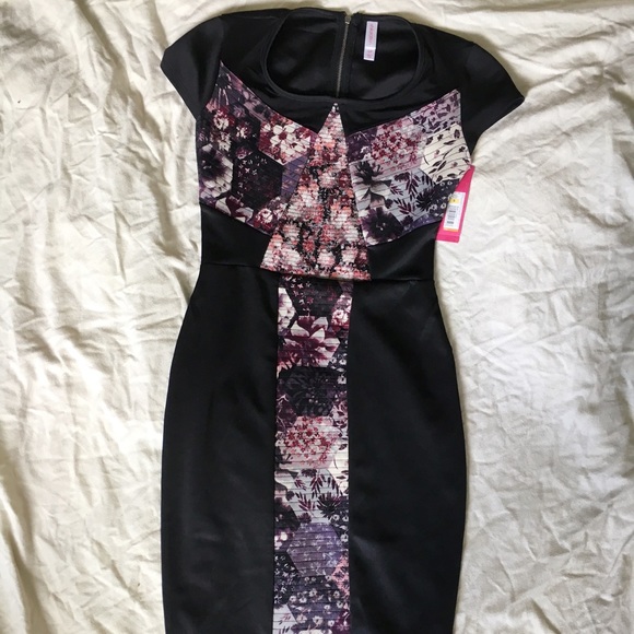 Xhilaration Dresses & Skirts - Black and Floral Printed Dress with Mesh Top - NWT