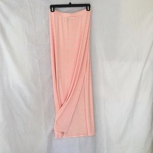 Peach White Horizontal Striped Maxi Skirt