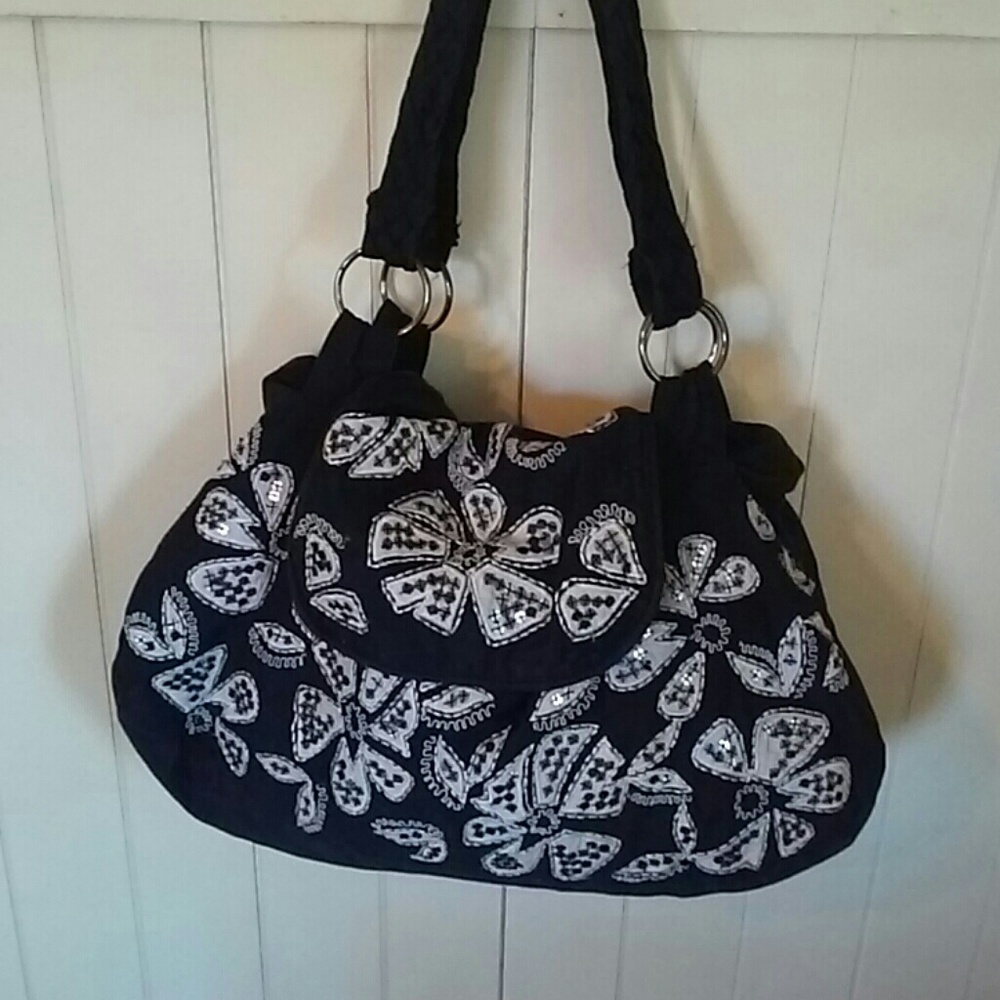 Bohemian Vintage Fabric Sequined Flower Shoulder Purse