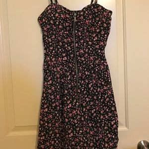 Rose printed cocktail dress w/front zipper