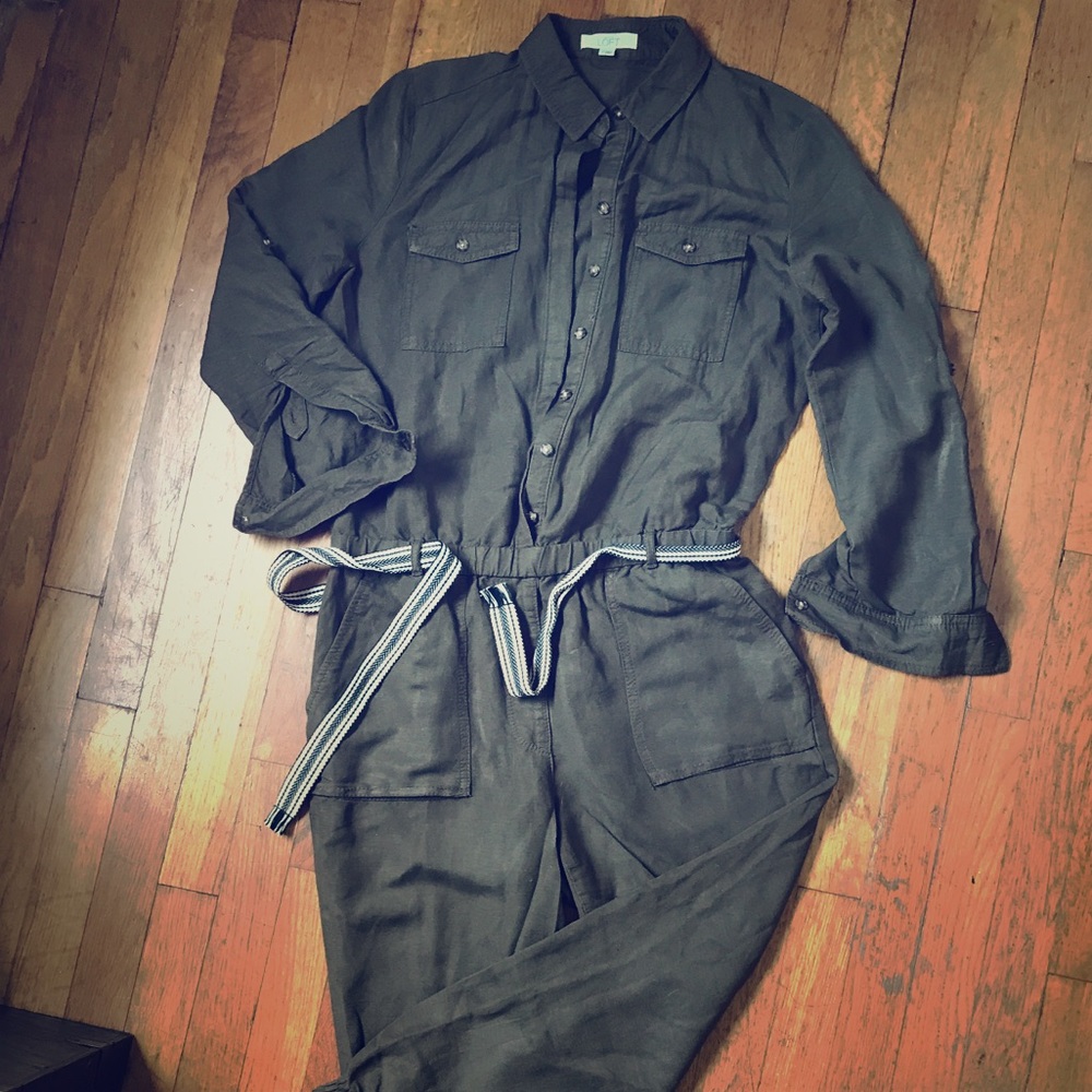Ann Taylor olive linen jumpsuit
