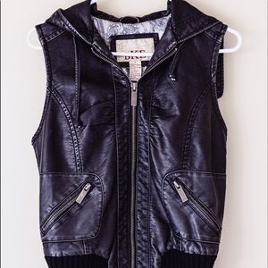 Black leather vest with hood