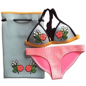 Floral And Gingham Neoprene Bikini