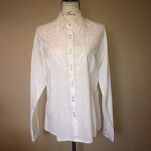 Women's Rockies White Pearl Snap Shirt, size Large