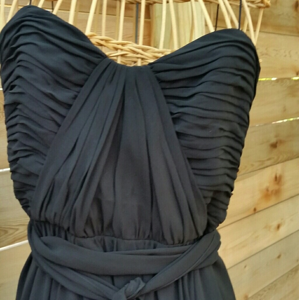 Black Crepe Ruched Bodice with Full Skirt and Tie