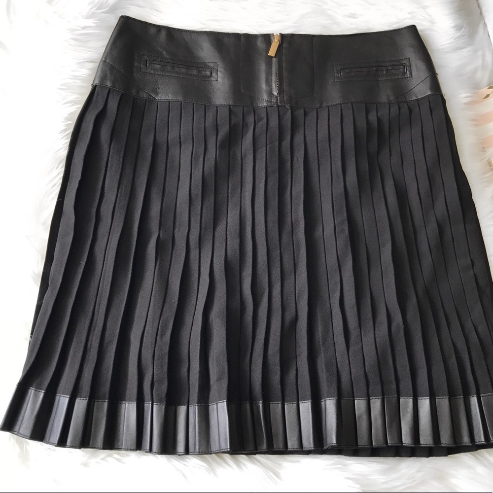 Per Se Leather Wool A-line skirt
