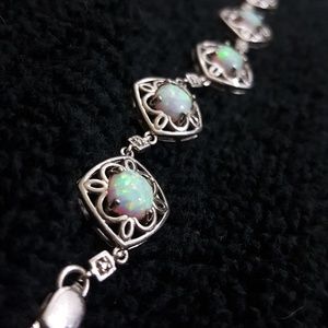 Opal and silver tennis bracelet wrist bracelet