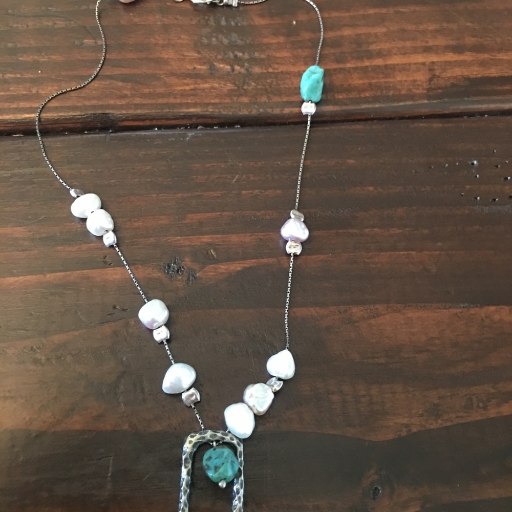 Sterling silver ,pearl and turquoise necklace