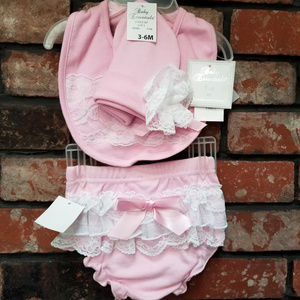 Infant girls 3 piece set- Diaper cover, hat, bib