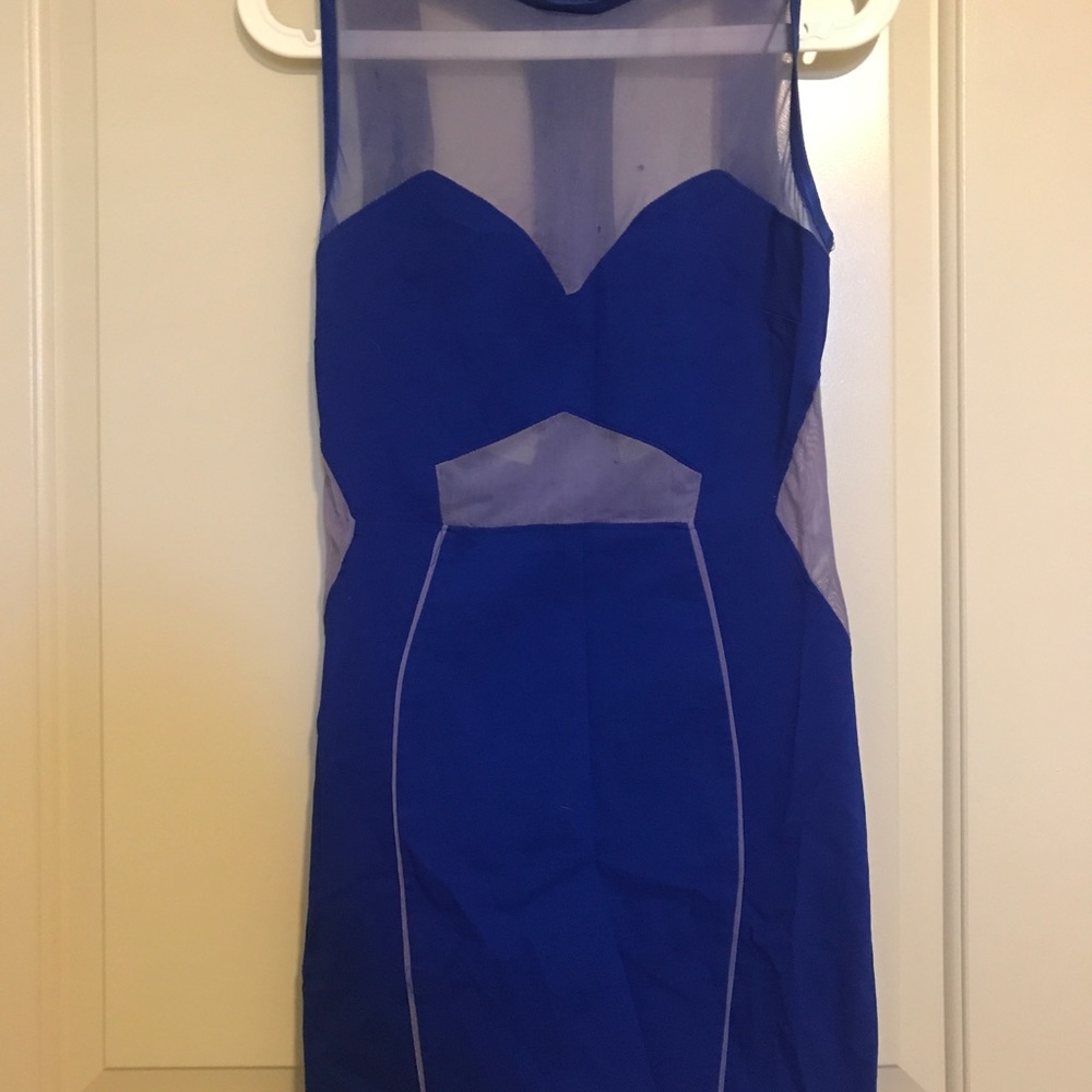 Sheer and backless blue club dress