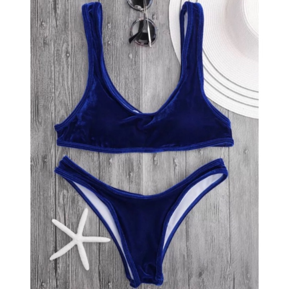 Blue velvet bikini- TOP ONLY