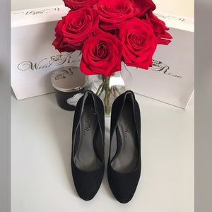 Wild Rose Black Faux Velvet Heels