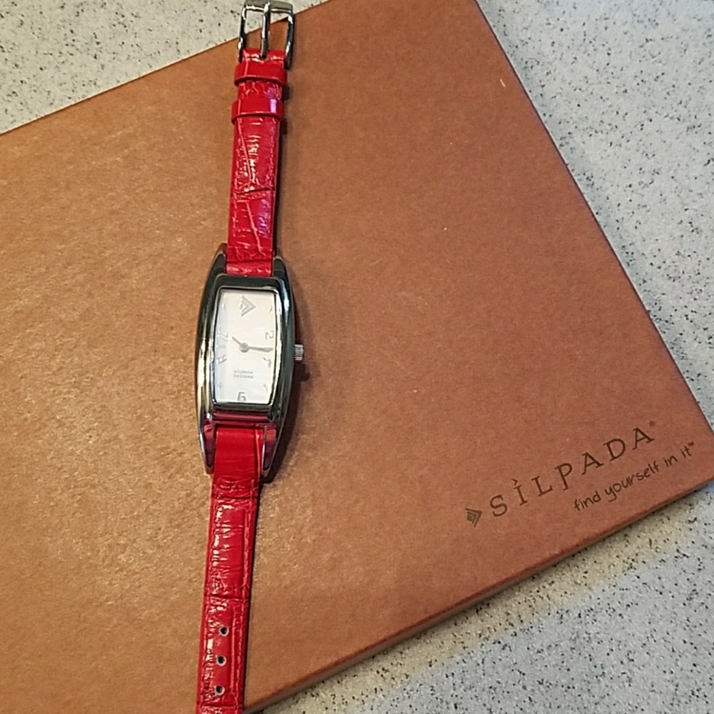 Red leather strap watch