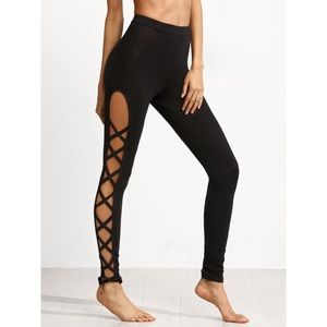 High waist side detail black leggings