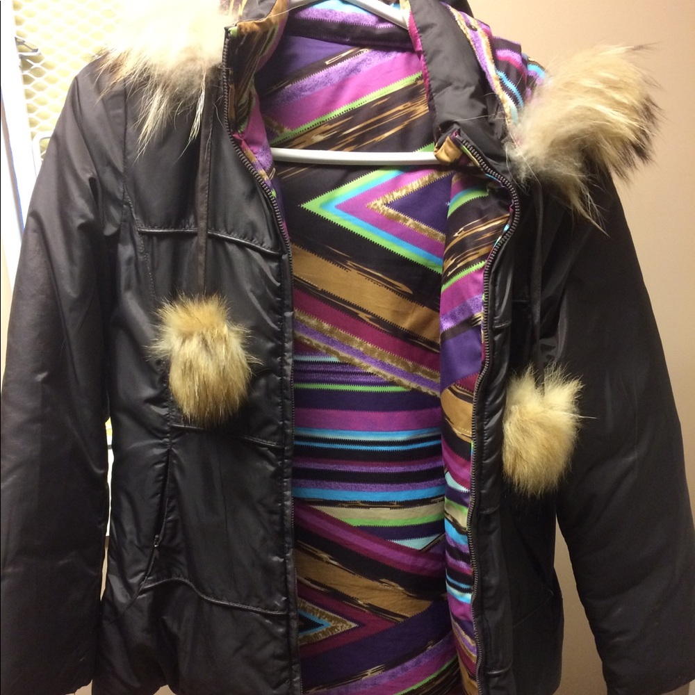 Brown boutique winter jacket , reversible