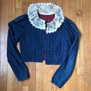 Vintage denim and lace cropped jacket