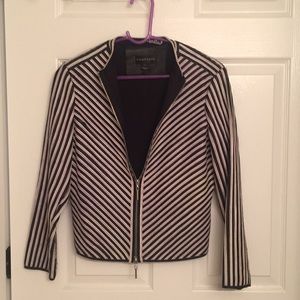Bagatelle stitched leather jacket-navy/cream-size2