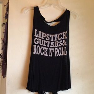 Lipstick, Guitars, & Rock N' Roll. black tank top