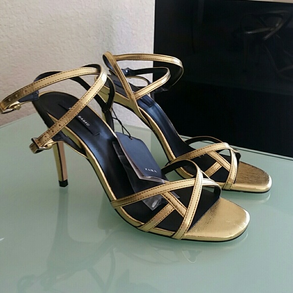 Zara Shoes Zara Strappy Gold Heels 75 2663 Poshmark