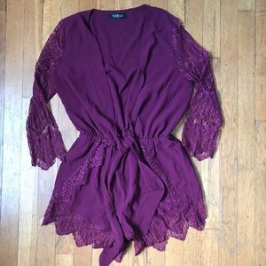 Deep V purple lace romper