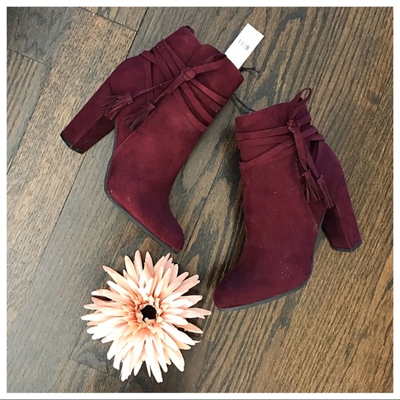 New York & Company Shoes - New York & Co Faux Suede Burgundy Heeled Booties