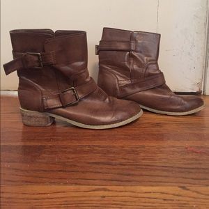 Saddle brown vegan leather booties
