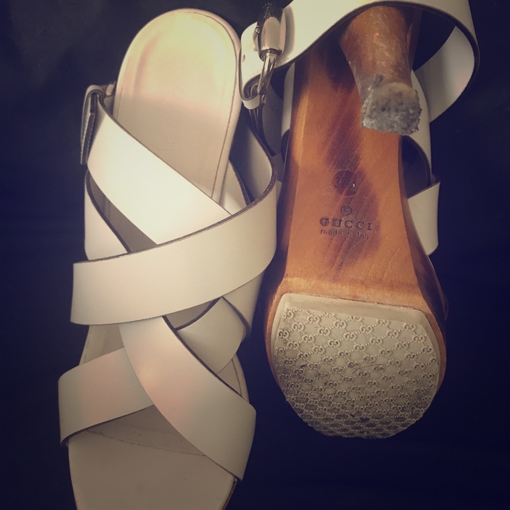 Gucci Sandal White Leather Bamboo with Ankle Strap