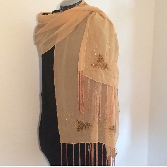 Bijoux Terner Accessories - NWT Bijoux Terner beige shawl with gold beading