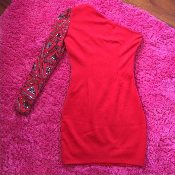 2 Bebe Red Gunmetal bodycon dress - Picture 2 of 4
