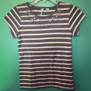 Striped Top With Sparkled Neckline