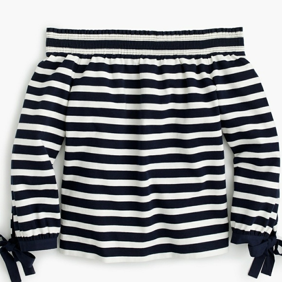 J crew Tops - J crew striped long sleeve off the shoulder top